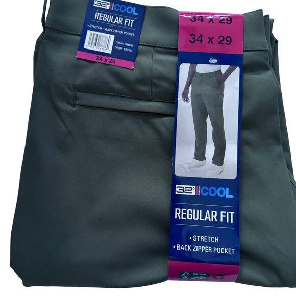 32 Degrees Cool Mens 34x29 Stretch Performance Pants Olive Green Chinos - Picture 7 of 10